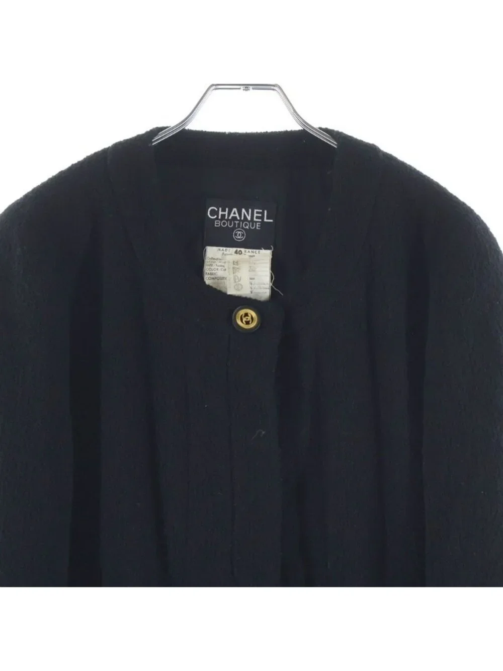Chanel Vintage CC Logo Button Wool Tweed Jacket Black